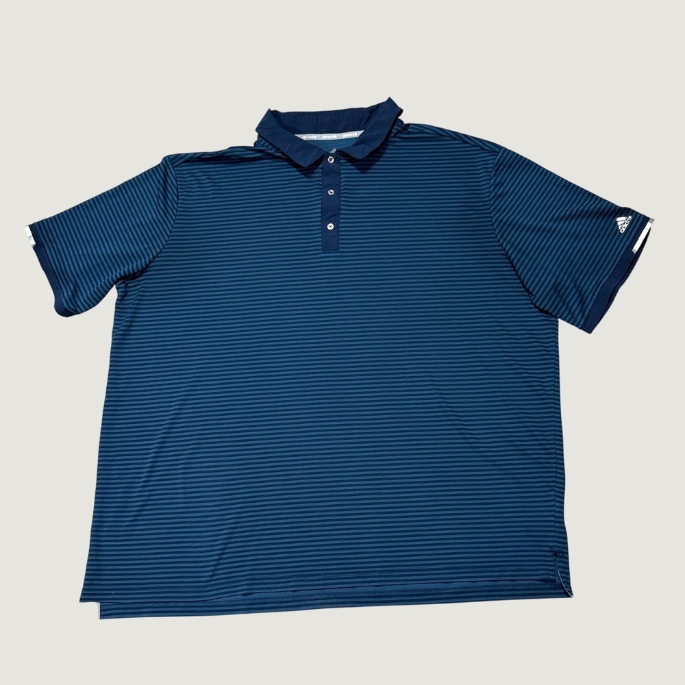 Adidas Polo Shirt Mens 4XLT Tall Blue Teal Striped Stretch Golf Performance
